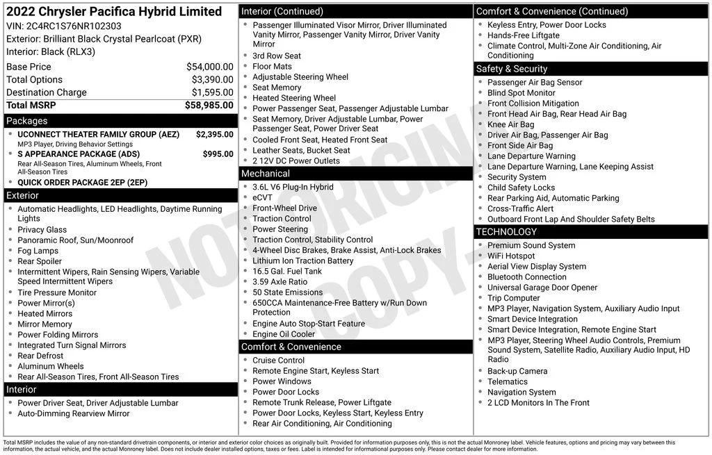 chrysler pacifica hybrid 2022 2C4RC1S76NR102303 image